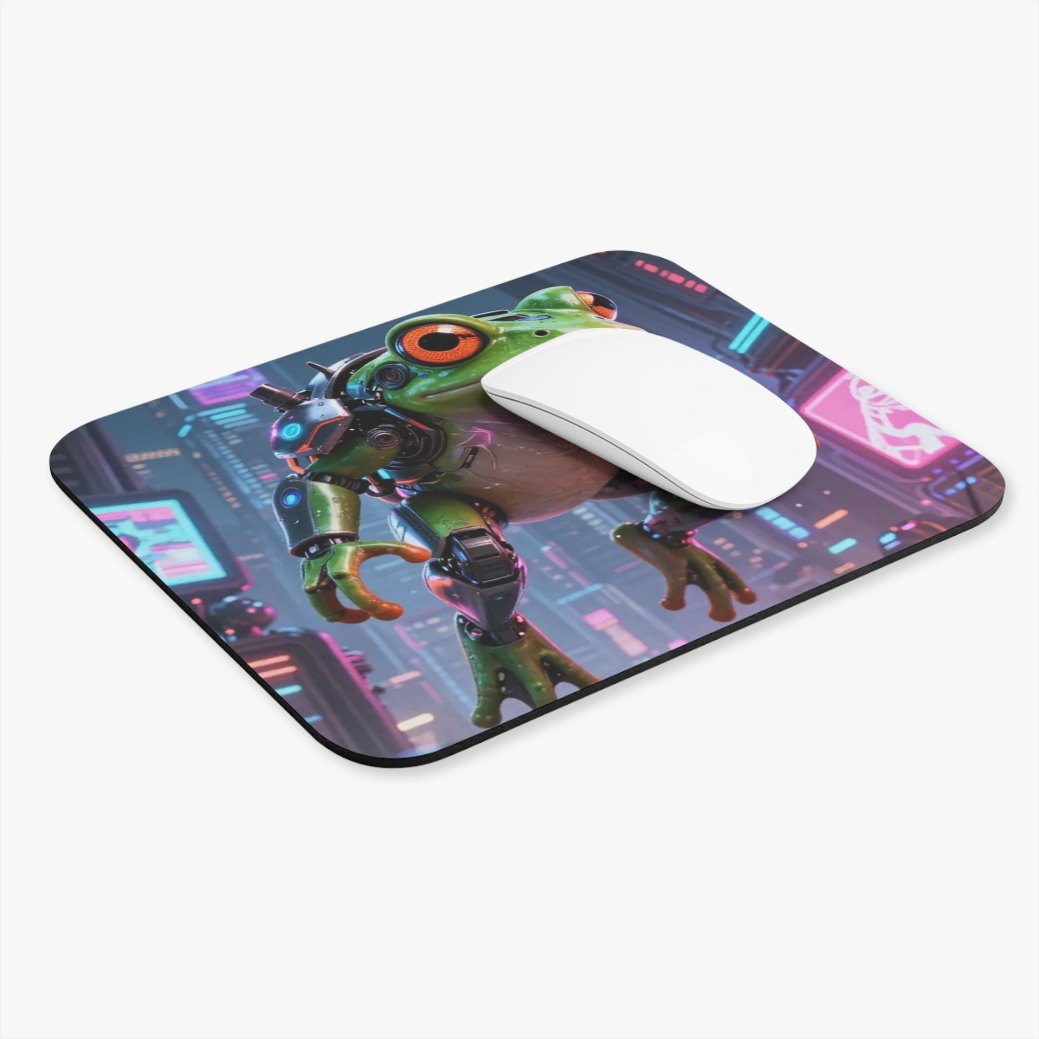 Cyberpunk Frog Mouse Pad — Neon Sci‑Fi Gaming Desk Mat