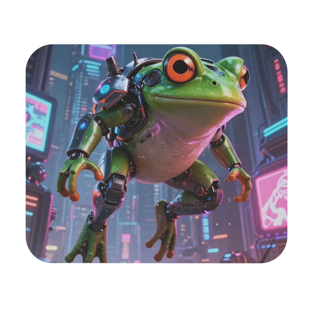 Cyberpunk Frog Mouse Pad — Neon Sci‑Fi Gaming Desk Mat