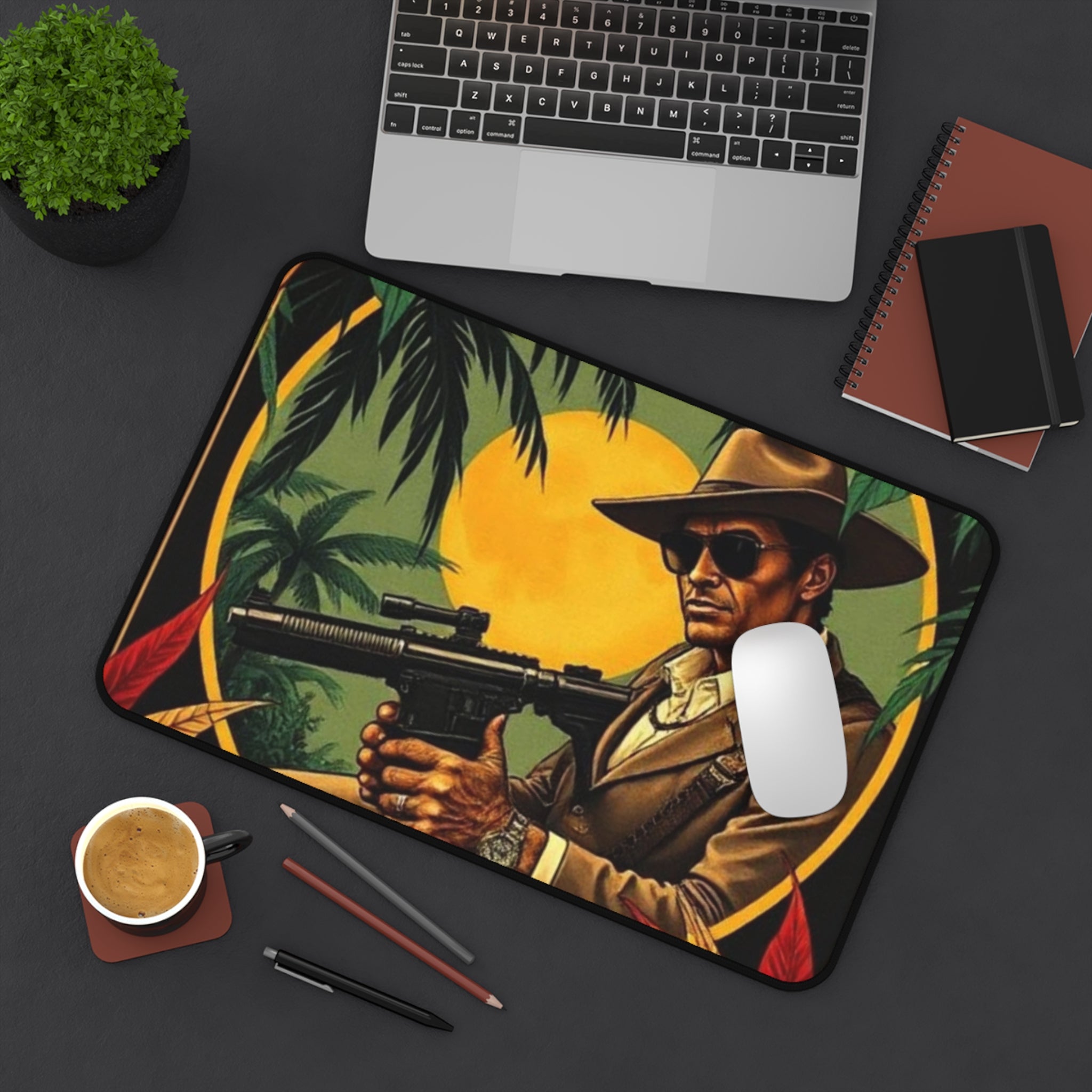 Contra Agent Jungle Desk Mat — Vintage Detective with Rifle Mousepad