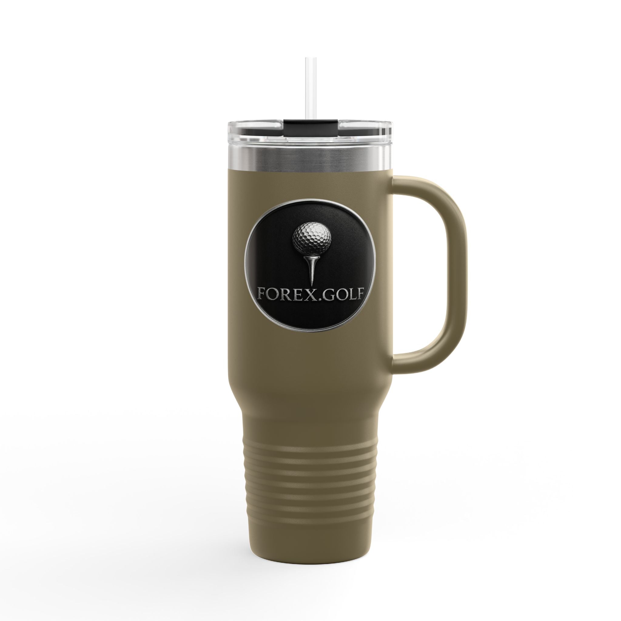 40oz Insulated Travel Mug — FOREX.GOLF Logo Stainless Tumbler with Straw & Handle