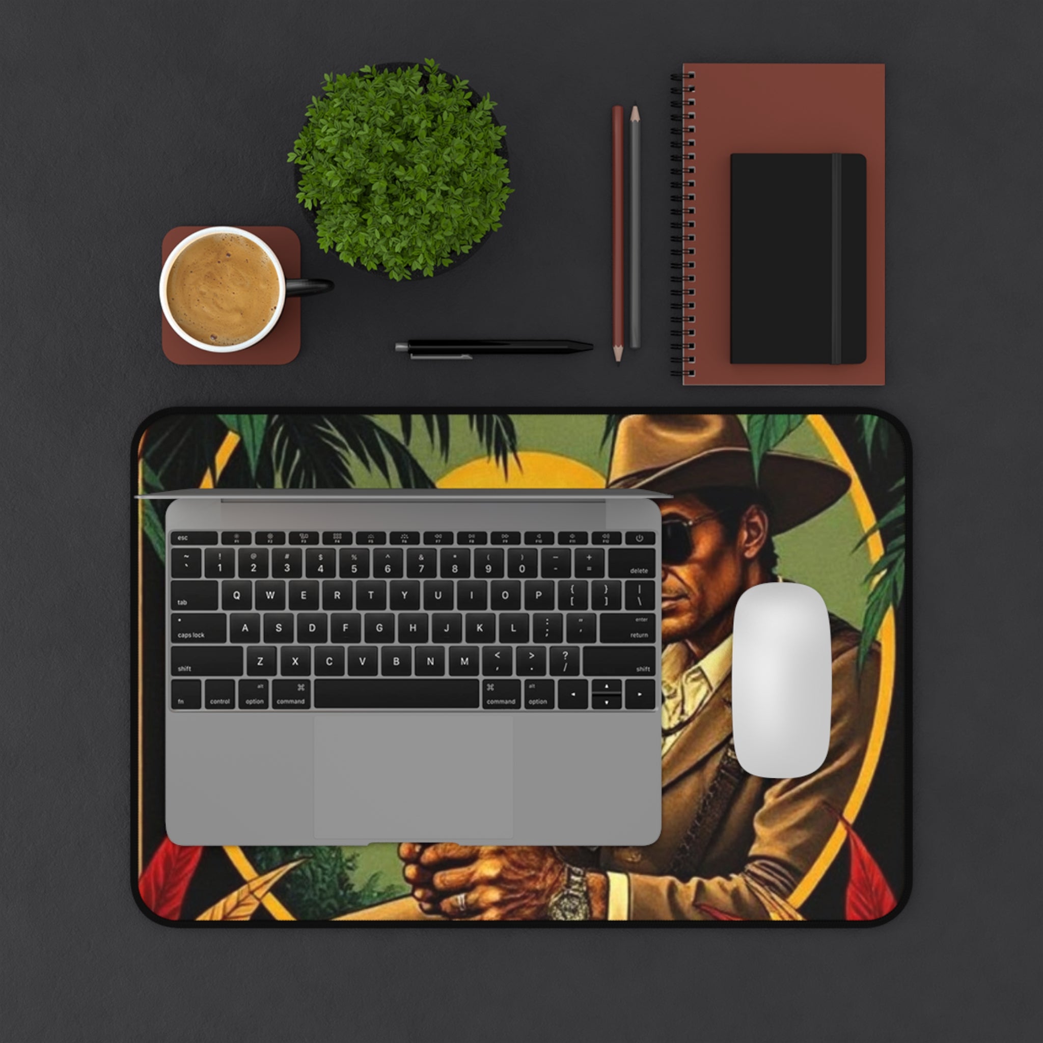 Contra Agent Jungle Desk Mat — Vintage Detective with Rifle Mousepad