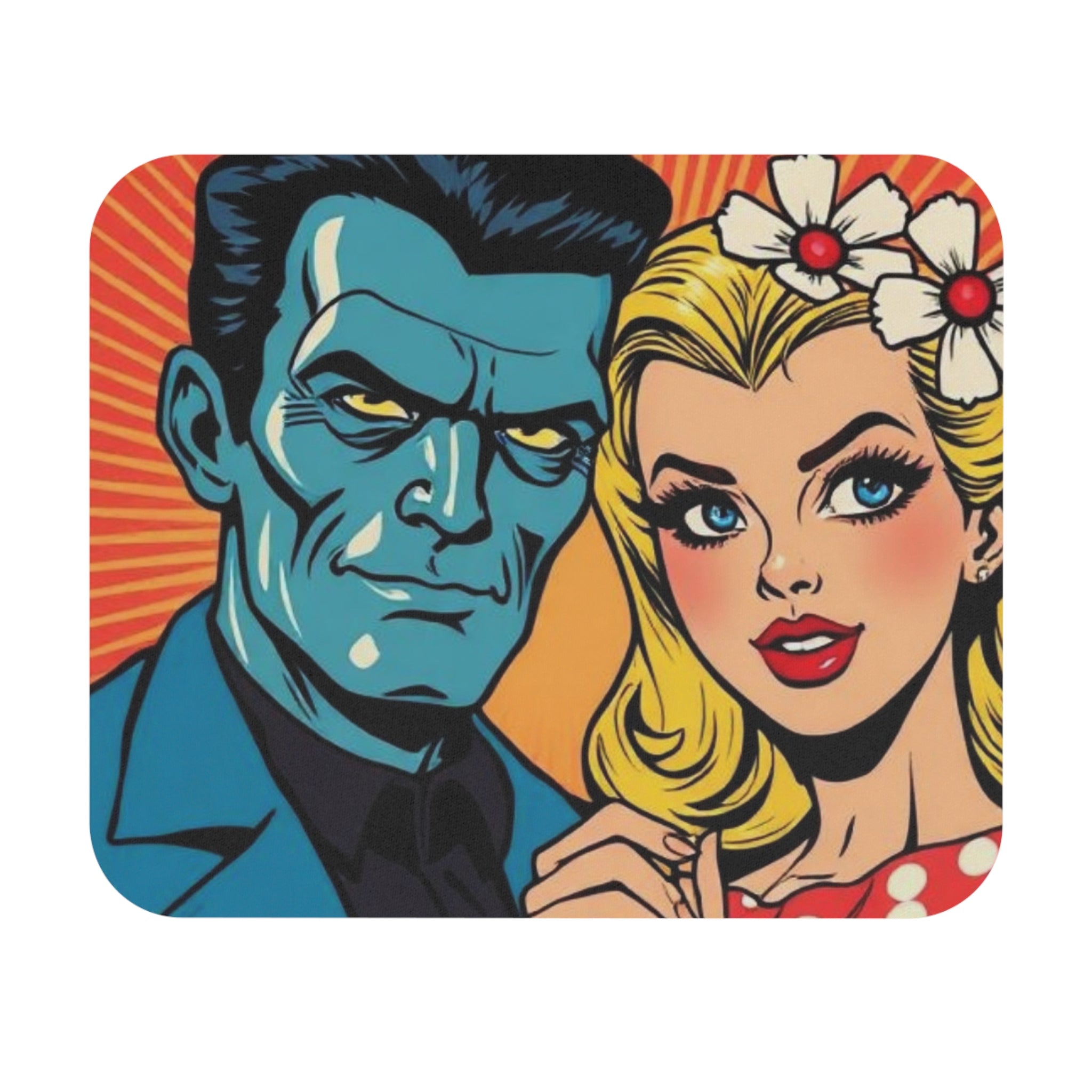Blue Jack and Daisy Jack Pop Art Couple Mouse Pad — Retro Comic Desk Mat