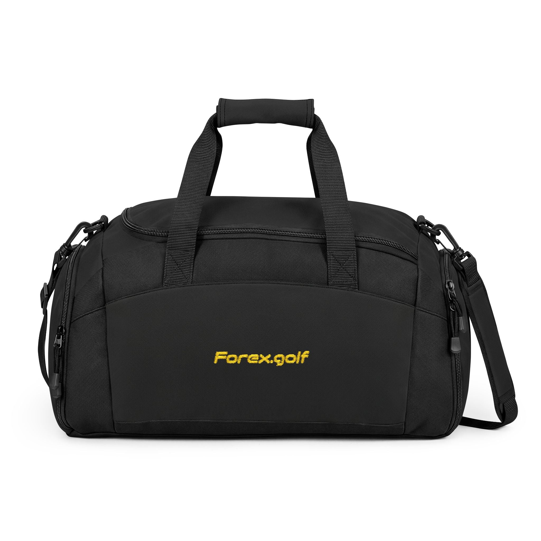 Embroidered Black Gym Bag – Durable Duffel with Yellow 'Forxugolf' Logo