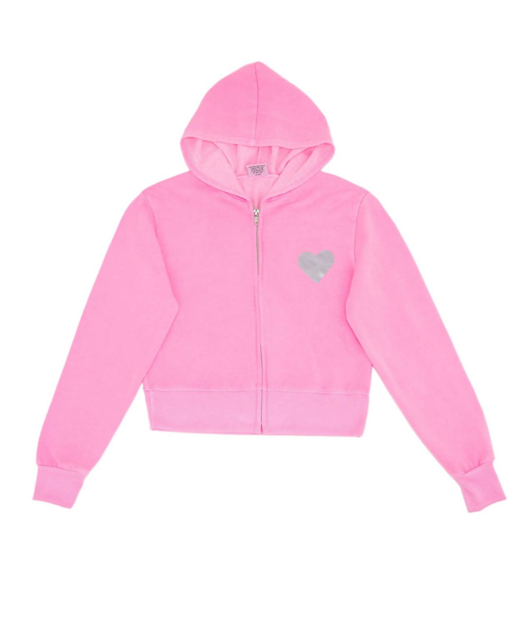Girl's Silver Heart Back Toss Zip Hoodie