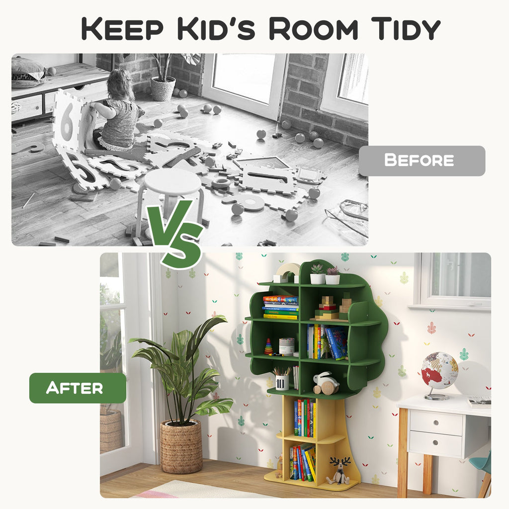 Green Kids Bookcase Shelf Toy Storage Organizer with Open Storage Shelves