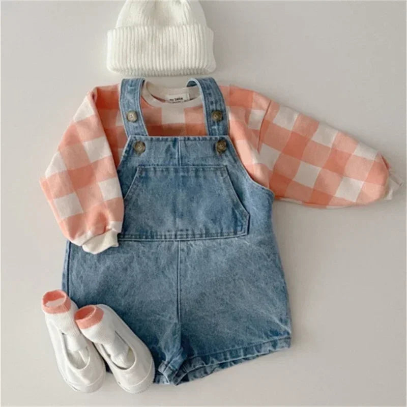 2533C-1 Baby Denim Suspender Pants 2024 New Summer Baby Boy's Jumpsuit Fashionable Girl's Strap Pant Casual Strap Kids Shorts