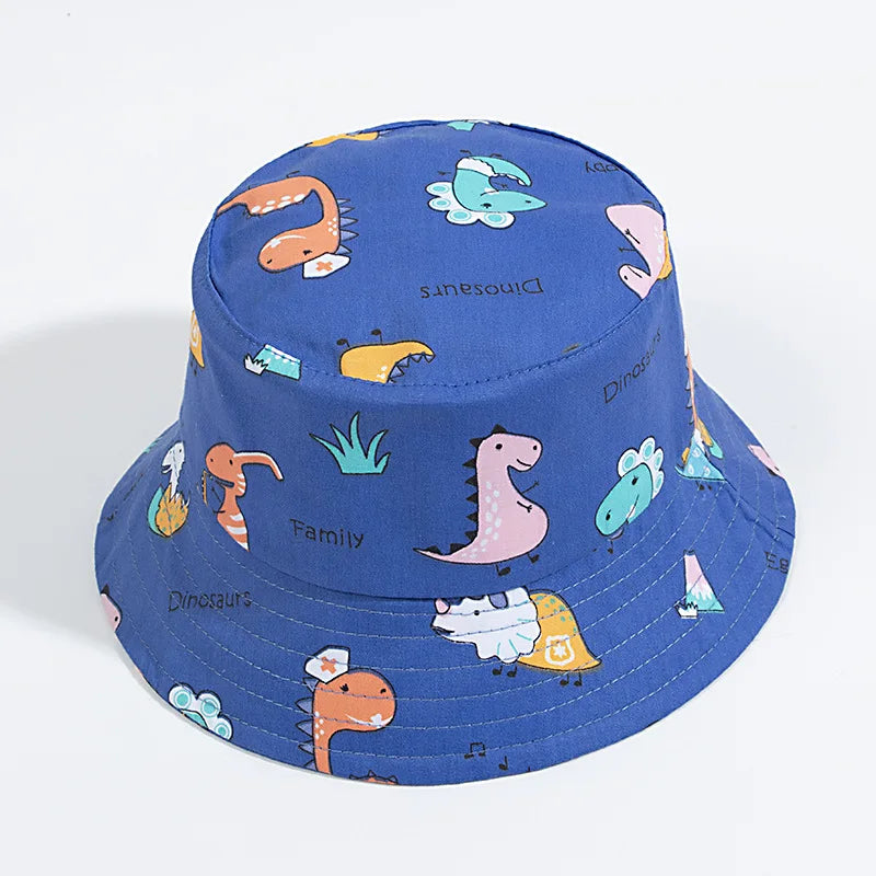 1-3Year Cartoon Print Kids Fisherman Cap Cute Boy Girl Sun Protection Bucket Hat Cotton Breathable Kids Outdoor Sunshade Visors