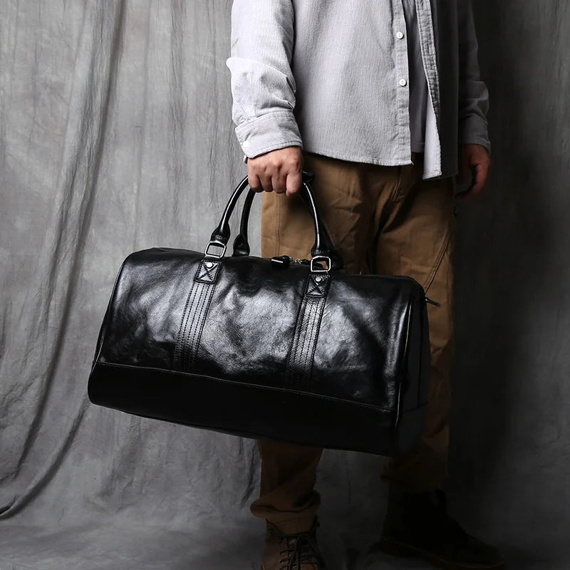 NZPJ Genuine Leather Men Travel Bag Natural Cowhide Handbag Casual Crossbody Bag Large Capacity Luggage Bag  For 16 inch laptop