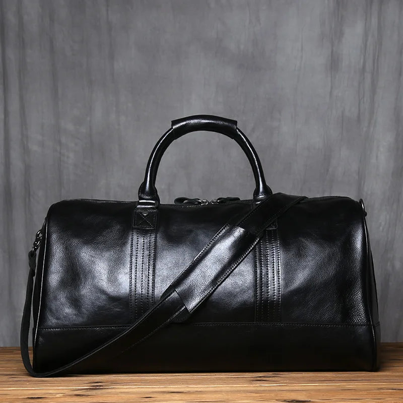 NZPJ Genuine Leather Men Travel Bag Natural Cowhide Handbag Casual Crossbody Bag Large Capacity Luggage Bag  For 16 inch laptop