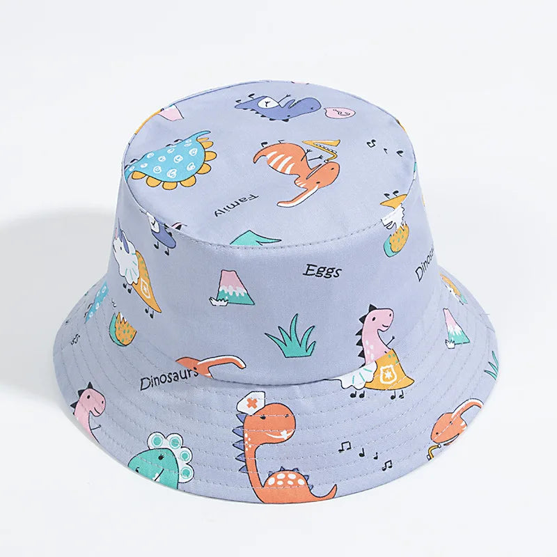 1-3Year Cartoon Print Kids Fisherman Cap Cute Boy Girl Sun Protection Bucket Hat Cotton Breathable Kids Outdoor Sunshade Visors