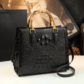 Crocodile Pattern Leather Women's Handbags Bamboo Handle  Portable Tote Bag Mom Shoulder Messenger Bags