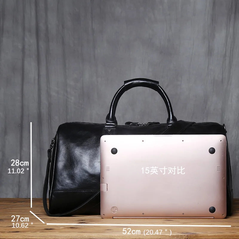 NZPJ Genuine Leather Men Travel Bag Natural Cowhide Handbag Casual Crossbody Bag Large Capacity Luggage Bag  For 16 inch laptop