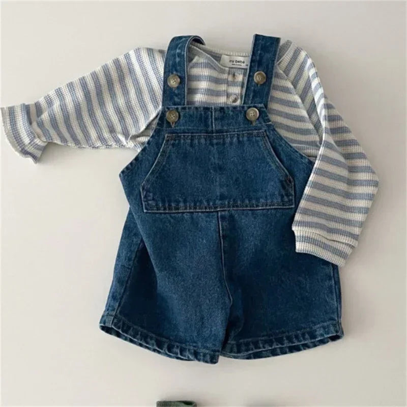 2533C-1 Baby Denim Suspender Pants 2024 New Summer Baby Boy's Jumpsuit Fashionable Girl's Strap Pant Casual Strap Kids Shorts
