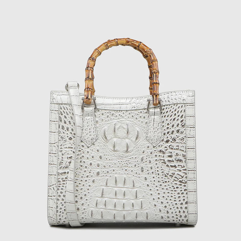 Crocodile Pattern Leather Women Handbags Bamboo Handle Bag Luxury Fashion Lady Square Shoulder Messenger Bags Mom Tide 2024 New