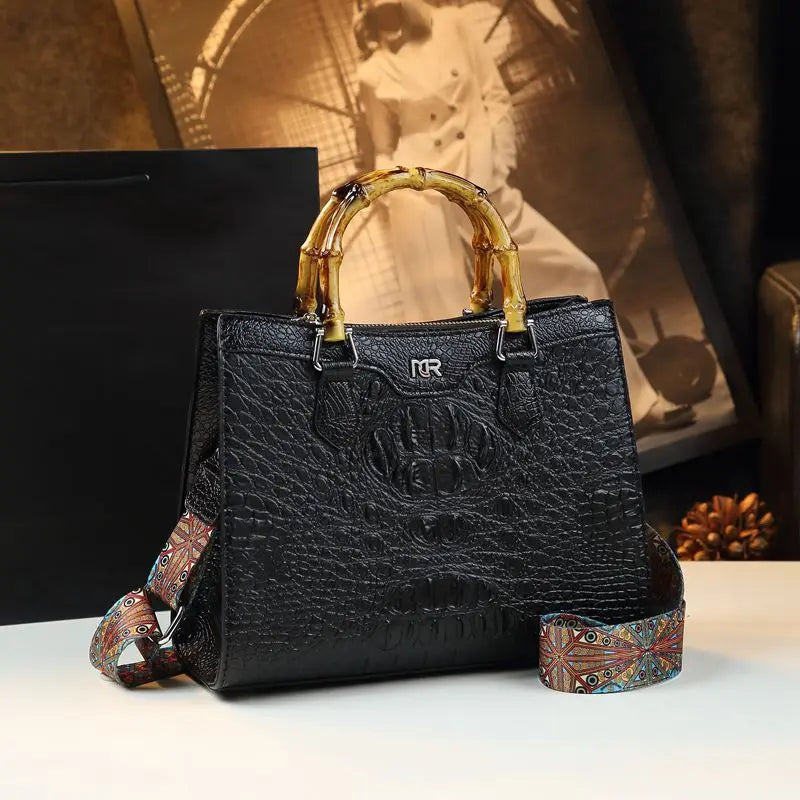 Luxury Crocodile Pattern Leather Handbags Women's Shoulder Messenger Bags Vintage Portable Tote Bag Large Bucket Bag 2026 New