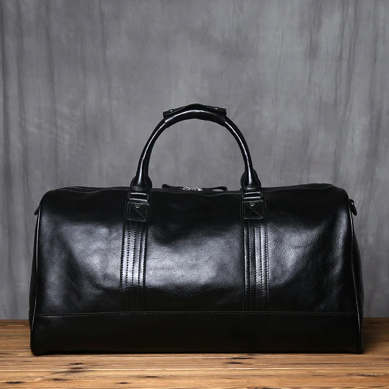 NZPJ Genuine Leather Men Travel Bag Natural Cowhide Handbag Casual Crossbody Bag Large Capacity Luggage Bag  For 16 inch laptop