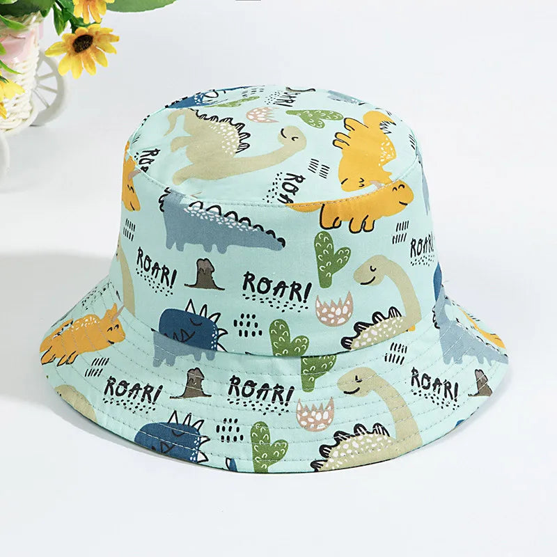 1-3Year Cartoon Print Kids Fisherman Cap Cute Boy Girl Sun Protection Bucket Hat Cotton Breathable Kids Outdoor Sunshade Visors