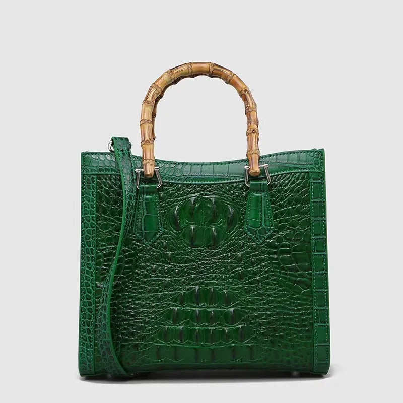 Crocodile Pattern Leather Women Handbags Bamboo Handle Bag Luxury Fashion Lady Square Shoulder Messenger Bags Mom Tide 2024 New