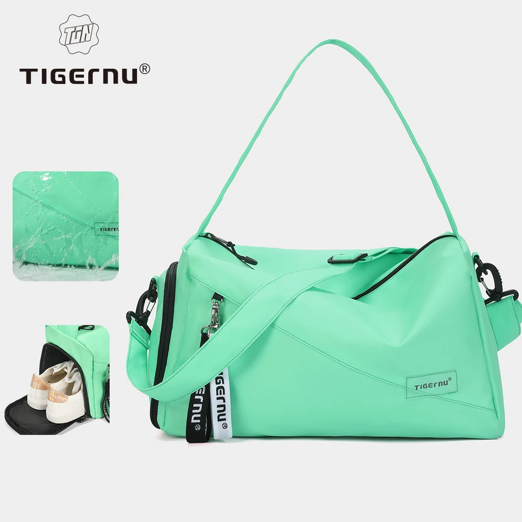 Tigernu Girl Sports Gym Bag FemaleTravel Duffel HandBags Fitness Bag With Shoes Compartment for Women Light Weight Shot Trip Bag