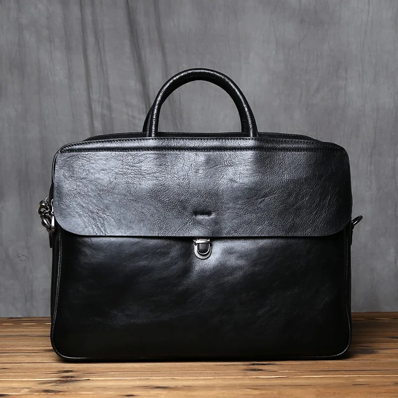 NZPJ Genuine Leather Men's Briefcase Vintage Natural Cowhide Handbag Large Capacity Crossbody Bag Casual Fashion Computer Bag