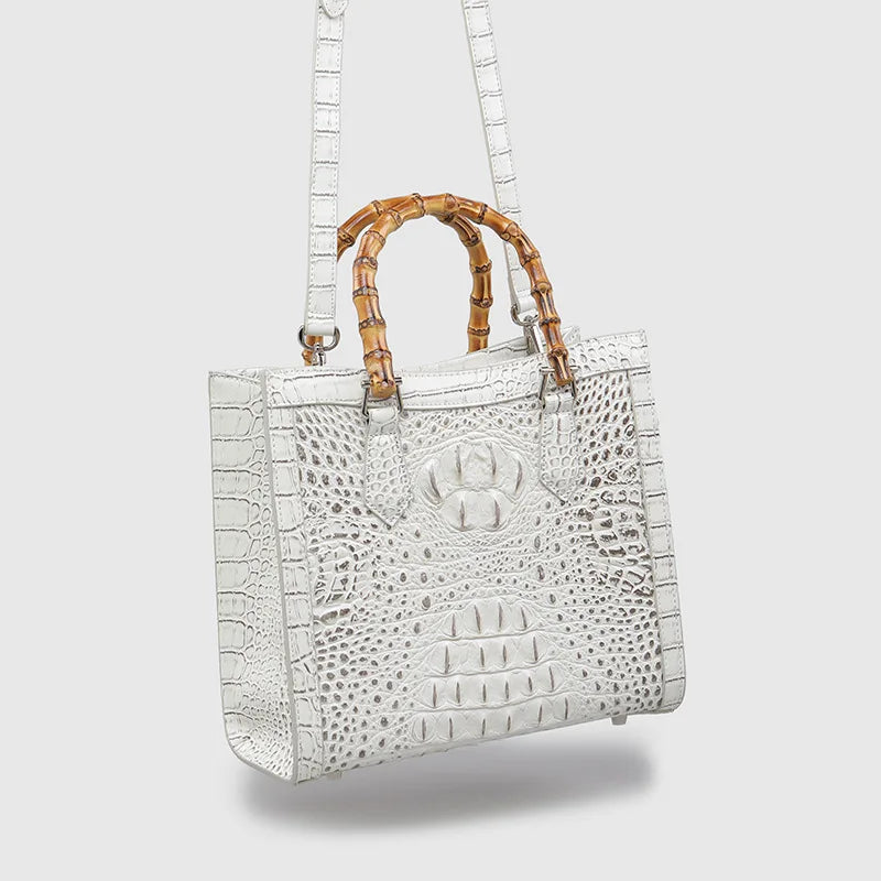 Crocodile Pattern Leather Women Handbags Bamboo Handle Bag Luxury Fashion Lady Square Shoulder Messenger Bags Mom Tide 2024 New
