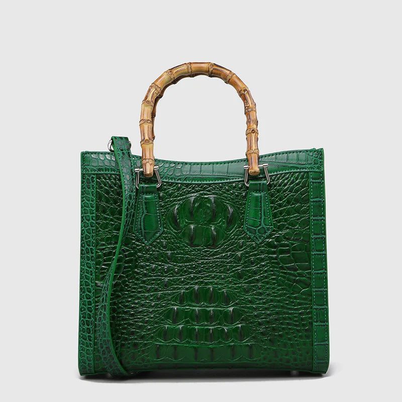 Crocodile Pattern Leather Women Handbags Bamboo Handle Bag Luxury Fashion Lady Square Shoulder Messenger Bags Mom Tide 2024 New