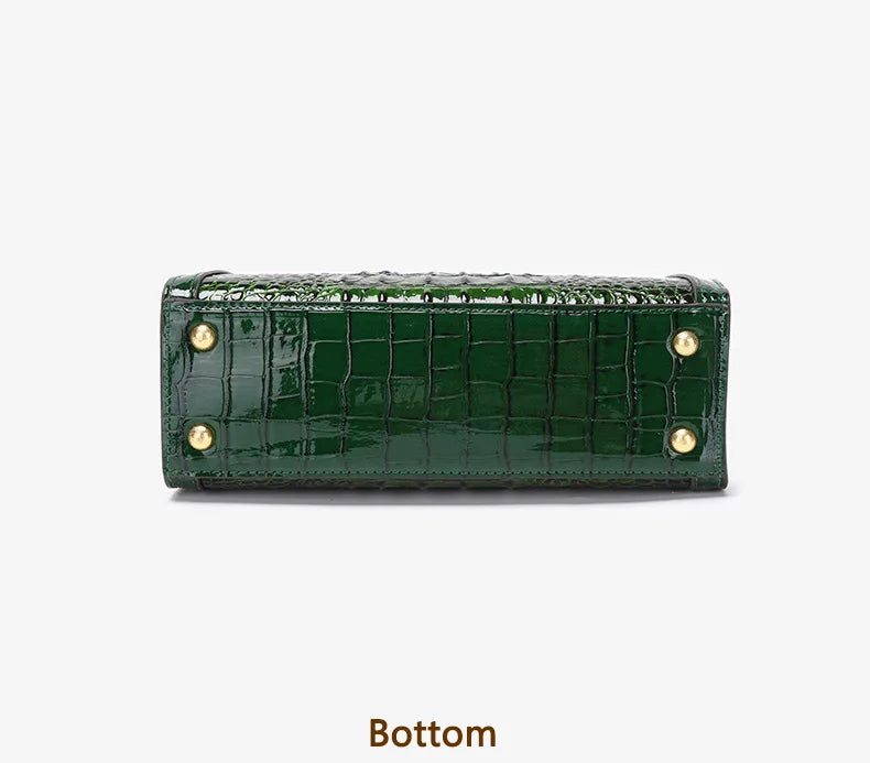 Crocodile Pattern Leather Women's Handbags Bamboo Handle  Portable Tote Bag Mom Shoulder Messenger Bags