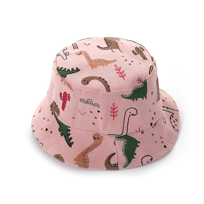 1-3Year Cartoon Print Kids Fisherman Cap Cute Boy Girl Sun Protection Bucket Hat Cotton Breathable Kids Outdoor Sunshade Visors