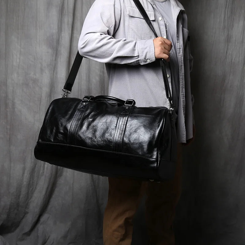NZPJ Genuine Leather Men Travel Bag Natural Cowhide Handbag Casual Crossbody Bag Large Capacity Luggage Bag  For 16 inch laptop