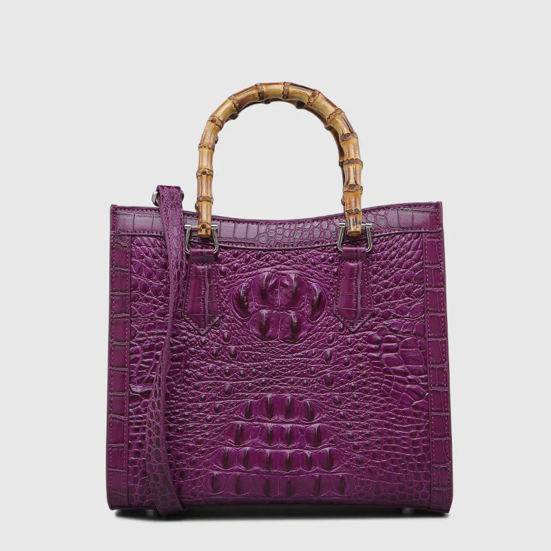 Crocodile Pattern Leather Women Handbags Bamboo Handle Bag Luxury Fashion Lady Square Shoulder Messenger Bags Mom Tide 2024 New