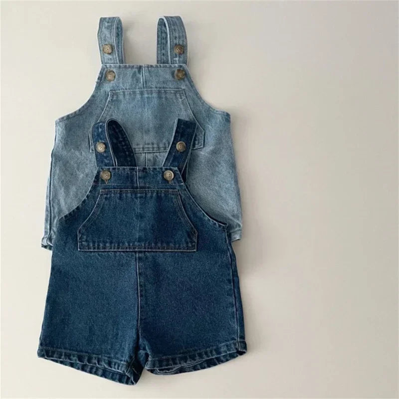 2533C-1 Baby Denim Suspender Pants 2024 New Summer Baby Boy's Jumpsuit Fashionable Girl's Strap Pant Casual Strap Kids Shorts