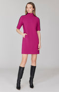 Double Face Turtleneck Mini Shift Dress With Contrast Bias