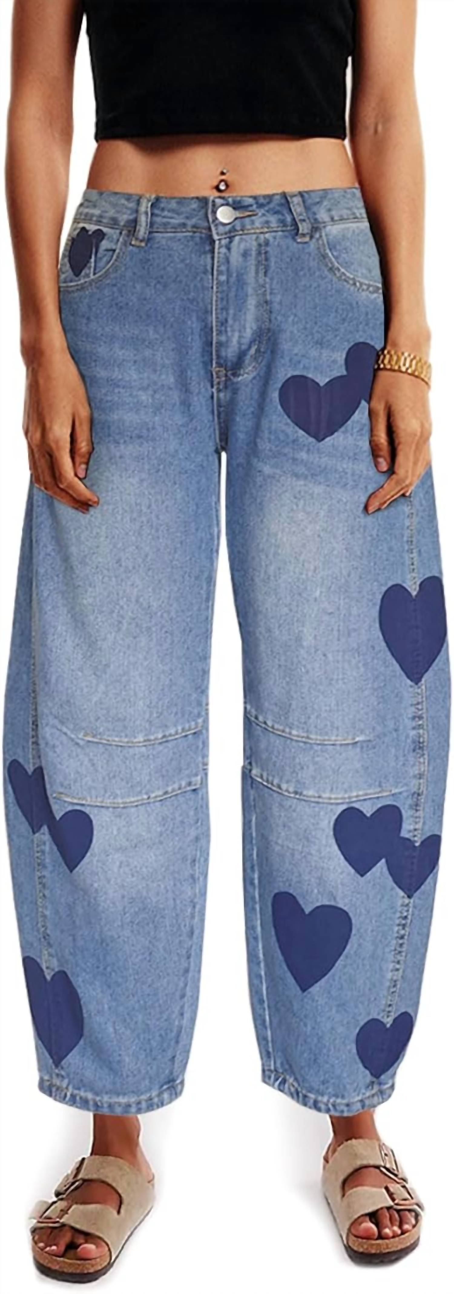 Heart Print Barrel Jeans